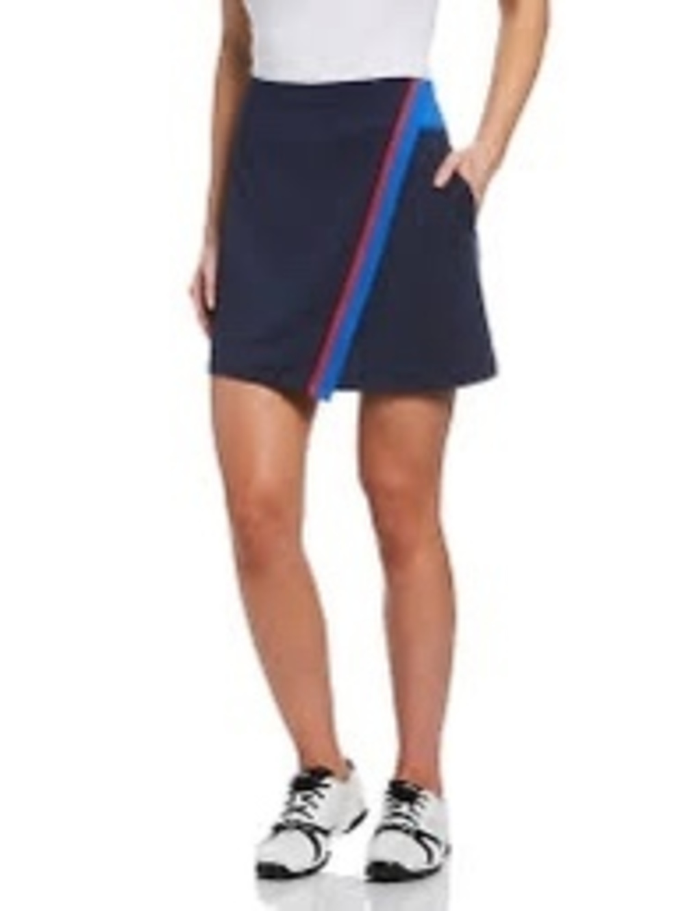 Navy Blue Women's Calloway Athletic Skort with Red and Blue Stripe Detail